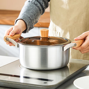 Marmite en aluminium pur avec couvercle en verre, poignée en bois résistante à la chaleur, compatible gaz et induction - Product Image 3