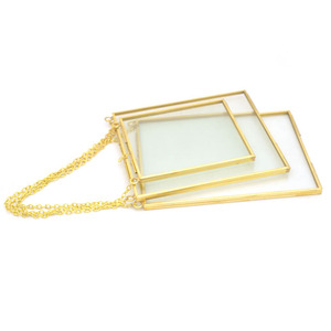 Photo à fleurs pressées vintage en métal double <span class=keywords><strong>laiton</strong></span>, <span class=keywords><strong>cadre</strong></span> en verre doré, transparent - Product Image 4
