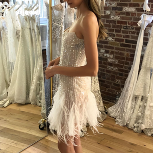 Nouvelle Robe Courte d'Été Sans Bretelles et Dos Nu avec Chaîne de Perles et Plumes pour <span class=keywords><strong>Femme</strong></span> - Vente Flash - Product Image 3