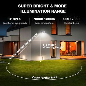 Năng lượng mặt trời đèn ngoài trời 318 <span class=keywords><strong>Led</strong></span> 3 chế độ chiếu sáng cảm biến chuyển động đèn tường IP65 không thấm nước năng lượng mặt trời Powered Đèn tường - Product Image 2
