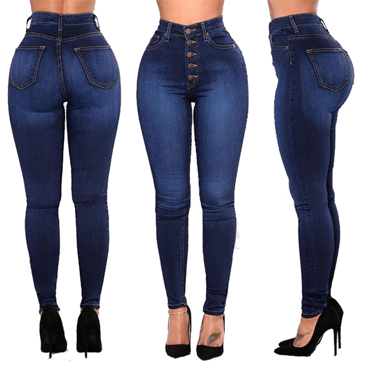 Stock skinny high waist ripped brazilian denim jeans women