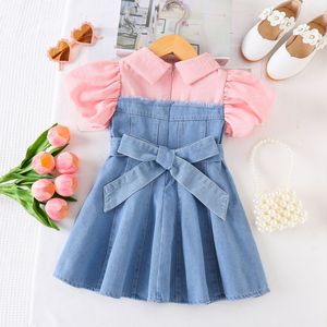 <span class=keywords><strong>ชุด</strong></span>เดรสลำลองสไตล์<span class=keywords><strong>คาวบอย</strong></span>สำหรับ<span class=keywords><strong>เด็ก</strong></span><span class=keywords><strong>ผู้หญิง</strong></span> ประดับโบว์ แขนพอง ตัดต่อผ้า  คอลเลคชั่นฤดูร้อน 2026 - Product Image 6