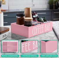Boîte d'organisation de station de café de style américain avec séparateurs en bois Farmhouse Pink Accessories Organizer