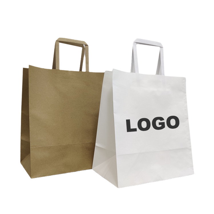 Take Away Paperbag Packaging Black White Clothes Small Shopping Brown Kraft Paper Bags With Handles