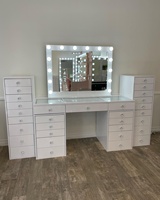 Ensemble de coiffeuse moderne avec miroir grand format et éclairage LED à luminosité réglable, 7, 9, 8 ou 13 tiroirs
