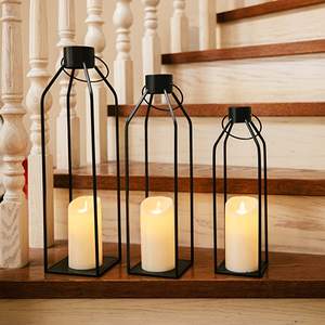 19.5''17''14.5'' <strong>Lanterns</strong> Decorative W/ Flickering LED Candles <strong>Tall</strong> Large Metal Candle Holders <strong>Lanterns</strong> and Candle Jars Set of 3 - Product Image 2