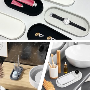 Plateau décoratif ovale minimaliste en silicone, organiseur de salle de bain, plateau à savon multifonction, récipient de rangement pour bijoux et bibelots - Product Image 2