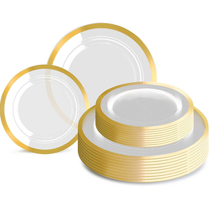 Assiette en or PS jetable de qualité alimentaire de 7.5/10.25 pouces Assiette à bordure argentée en plastique or rose Plats et assiettes - Product Image 4