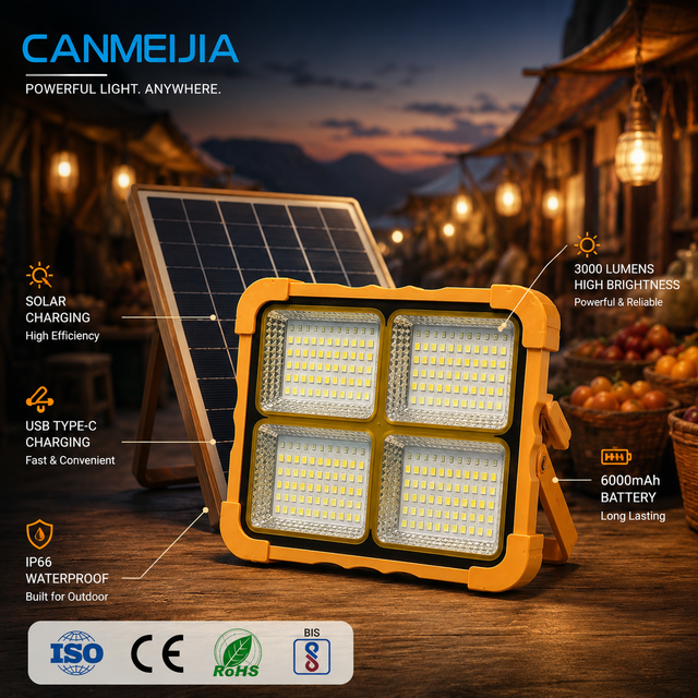 Solar Powered Handheld USB Rechargeable LED Flood Light Outdoor Portable Camping Emergency Lamp Battery Powered Work Solar Light