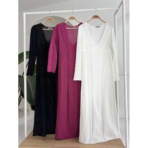 Robe en tricot ajourée Sobie à col en V, coupe ample, respirante, décontractée, couleur écru - Product Image 3