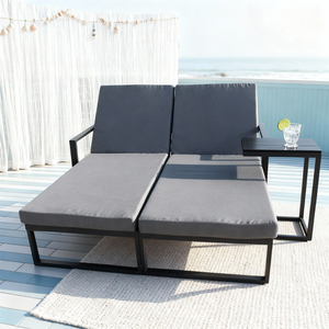 Ensemble de chaises longues doubles d'extérieur Coastal avec table d'appoint, couleur personnalisée, structure métallique, pour balcon, terrasse, mobilier décontracté résistant aux intempéries - Product Image 2