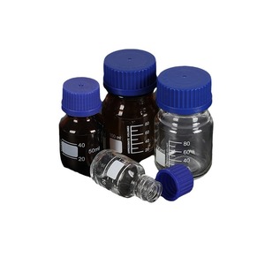 Botella de reactivo de vidrio con tapa azul de 50 ml y 100 ml, botellas de laboratorio para almacenamiento de productos químicos - Product Image 1