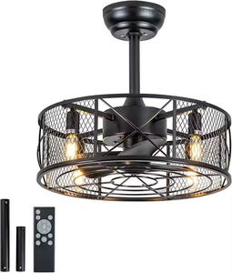 Mỹ retro công nghiệp sắt đồng đen LED Dimmable lồng Trần người hâm mộ hiện đại điều khiển từ xa cho nhà bếp phòng ngủ - Product Image 1