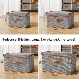 Boîte de rangement monobloc de style compact gris avec couvercle, en tissu, portable, pliable et empilable, pour couettes, vêtements et jouets - Product Image 6