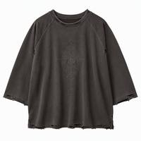 T-shirt de luxe vieilli style basketball vintage avec broderie et manches 3/4