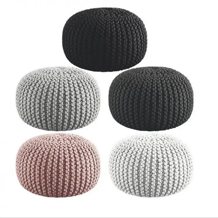 Indoor & Outdoor Hand Knitted Style Pouf Comfortable Floor Ottoman Kids Room Decorative Seating