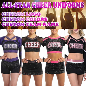 Uniformes de Competición de Porristas All Star Personalizados con Impresión por Transferencia de Calor, Pedrería, Fabricación OEM, MOQ Bajo, Diseño Libre, Sin CPSIA, Entrega en 7 Días - Product Image 2