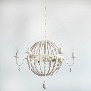 Candelabro de cuentas de madera blanca lavada decorativa <span class=keywords><strong>bohomia</strong></span> candelabro de luz colgante de hierro - Product Image 3