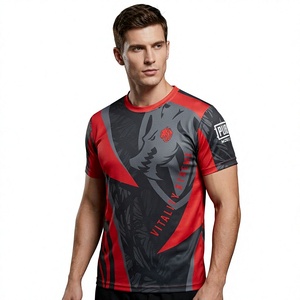 T-shirt à manches courtes imprimé Bangladesh Vitality Xtreme, col rond, tissu jersey à séchage rapide, design rouge et noir, logo sur la manche gauche - Product Image 1