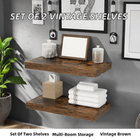 Ensemble de 16 étagères flottantes en bois avec supports invisibles, 2 supports marron rustique, faciles à nettoyer, à fixer au mur pour la cuisine, le salon