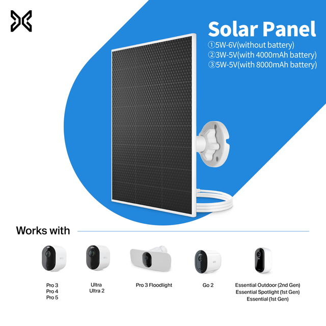 Easy Install Solar Panel Charger for Arlo Cameras Essential Ultra Series, Go 2, Pro 3/4/5S/6/6 XL Weather Resistant OEM