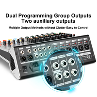 Biner TX-8 Mixeur audio numérique professionnel 8 canaux avec 99 effets de réverbération intégrés et 2 amplificateurs