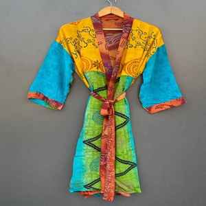 Sari de Seda Vintage Premium, Kimono, Bata, Patchwork, Estilo Boho, Ropa de Salón, Ropa de Playa, Precio al por Mayor - Product Image 3