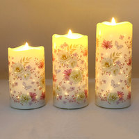 Set Lilin LED Tanpa Api Senmasine 3 Buah, Serat Optik Berkedip, Motif Bunga dan Rusa, Dekorasi Rumah
