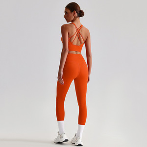 Conjunto de yoga de 2 piezas para mujer, estilo europeo-<span class=keywords><strong>americano</strong></span>, con sujetador de espalda descubierta y top para correr, fitness y yoga, color liso. - Product Image 4