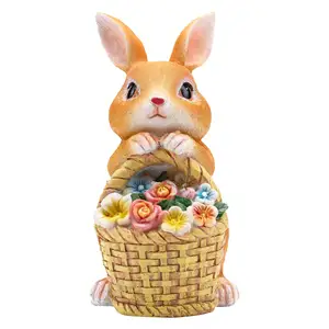 Hot Sale Easter Decorations Bunny for Home Family Decor Cute Rabbits Carrying Lighted Flowers Basket
