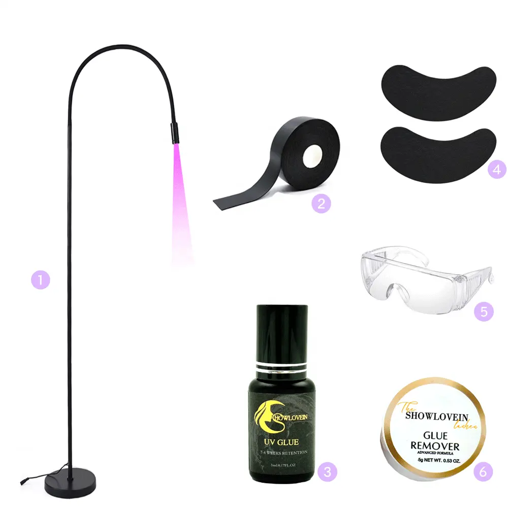 Neues Produkt 5W 10W UV-LED-Lampen-Kits für Wimpern verlängerungen Benutzer definiertes Logo Schwarz Weiß UV-Wimpern kleber