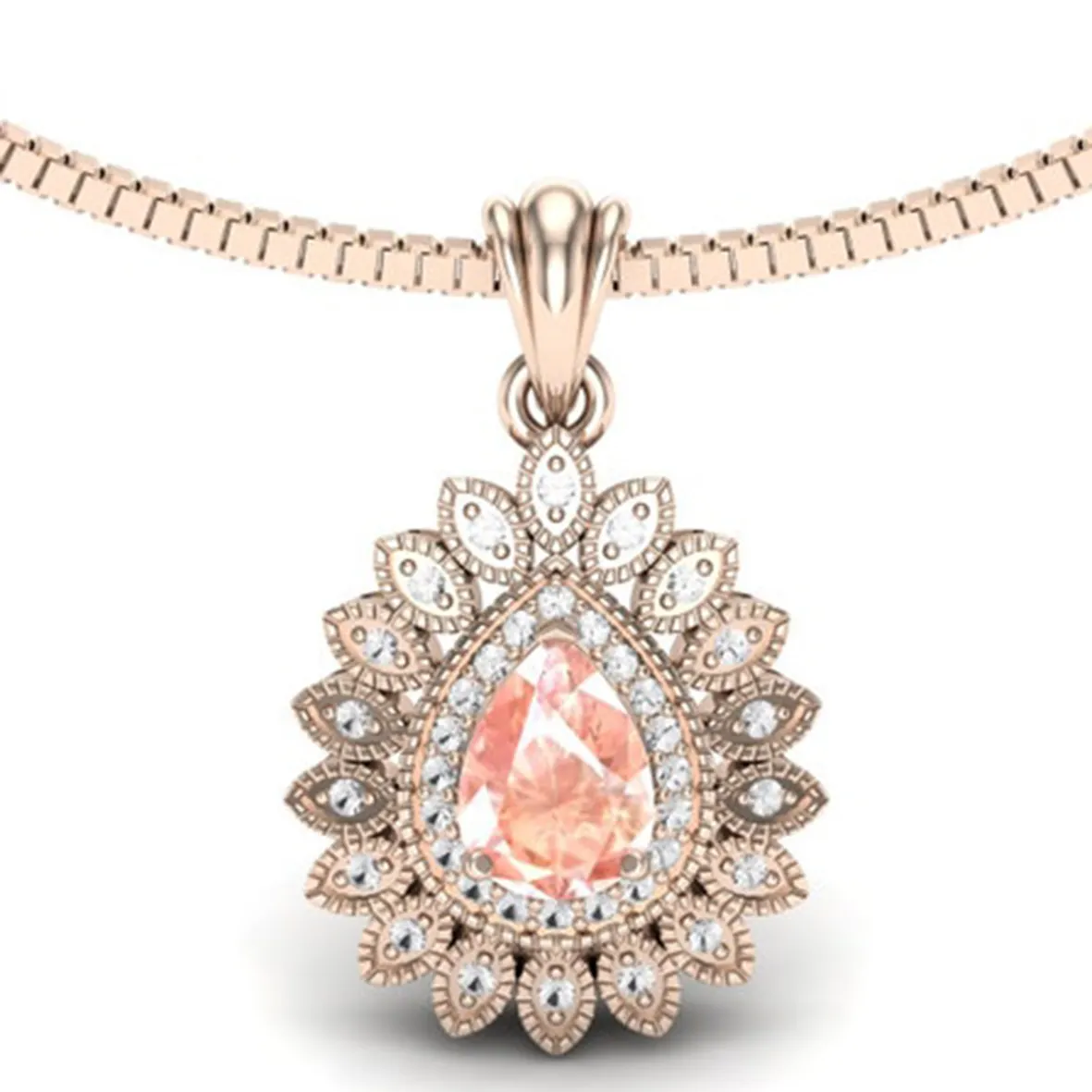 เครื่องประดับคลาสสิก925เงินสเตอร์ลิง Withe CZ เครื่องประดับสีชมพู Morganite สร้อยคอหินที่มีคุณภาพสูง