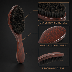 Brosse à cheveux en bois de Schima avec logo personnalisé, brosse à barbe incurvée à long manche pour hommes, brosse de coiffure pour barbier, 360 Wave - Product Image 6