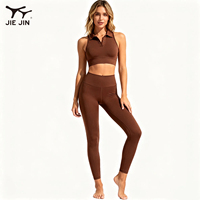 JIEJIN-Ensemble 2 pièces pour femme, vêtements de sport, haut court, entraînement, évacuation de l'humidité, séchage rapide, fitness, sport, yoga