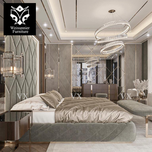 Set di camere da <span class=keywords><strong>letto</strong></span> King Size personalizzato in fabbrica <span class=keywords><strong>letto</strong></span> in tessuto imbottito alto <span class=keywords><strong>testiera</strong></span> in acciaio inox 3 anni di lusso sfondo <span class=keywords><strong>muro</strong></span> - Product Image 4