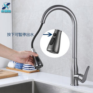 Grifo de Cocina Extraíble Hemans Color Gris Acero, Monomando, Válvula de Cerámica, Rotación de 360 Grados, Montaje en Encimera, Estilo Moderno - Product Image 1