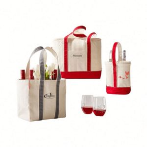 Customizable 4-6 Bottle Wine <b>Tote</b> <b>Bag</b> Reusable Canvas Shopping <b>Bag</b> with Dividers for Promotions - Product Image 1