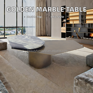 Mesa auxiliar de estilo moderno nórdico, mesa de centro rústica de acero inoxidable de mármol natural dorado para sala de estar, muebles para el hogar, hierro - Product Image 2