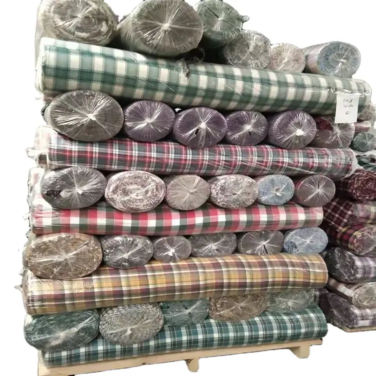 Lotes de stock de tela de cuadros de cepillado hilado teñido de tela de tartán para el uniforme de la escuela