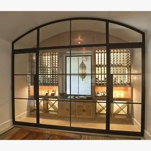 Puertas de cristal oscilantes con marco de acero negro, diseño moderno, interior