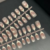 Lot de 30 faux ongles courts carrés œil-de-chat style français, à couverture complète, amovibles, pour doigts