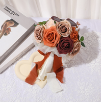 DREA Retro Karamellfarbener Seiden-Kunstblumenstrauß Brautstrauß Hochzeit Brautjungfern Orange Corsage Handgelenk-Blumenset
