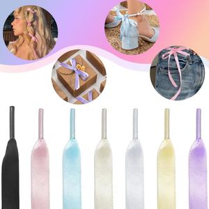 Lacets plats personnalisés en ruban de couleur unie, largeur 1 cm, en satin de soie pour baskets et chaussures, vente en gros, fournisseur de mode - Product Image 4