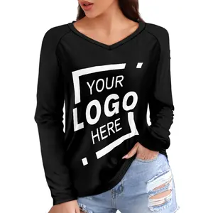 Popular Product Long Sleeve Loose T-Shirt Print On Demand Straight Version V-Neck Design Match With Cape Coat Fashion Versatile