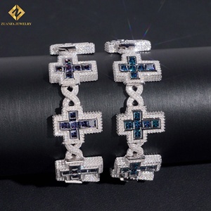 VVS Moissanite 925 <b>Silver</b> Vintage Cross <b>Cuff</b> <b>Bracelet</b> Luxury Cuban Link Colored Rhodium Plated Moissanite <b>Bracelet</b> - Product Image 3