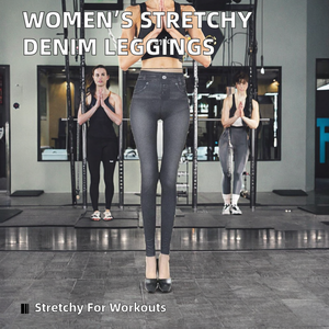 Dropshipping Women's Seamless Breathable Print Mid Waist Denim Stretchy Workout Tight Pencil Pants <b>Leggings</b> - Product Image 2