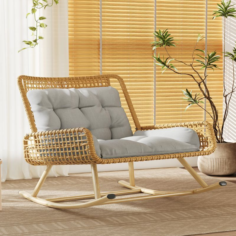 Zxm Adult Swivel Rocking Recliner Chair Retro Wooden Rattan for