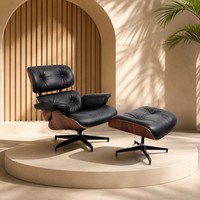 Fauteuil de salon en cuir de luxe avec repose-pieds, coque en placage de bois, fauteuil inclinable pivotant pour salon, bureau, hôtel, vente OEM ODM B2B