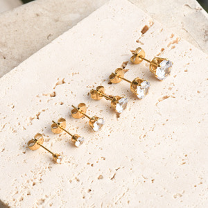 Classic Design Stainless Steel Zircon <b>Stud</b> <b>Earrings</b> | Waterproof, Hypoallergenic, Non-Fading | Multiple Size Options Available - Product Image 4