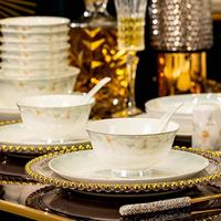 Service de table en porcelaine fine à motifs floraux, vaisselle de luxe en céramique de Jingdezhen pour la maison et les cadeaux